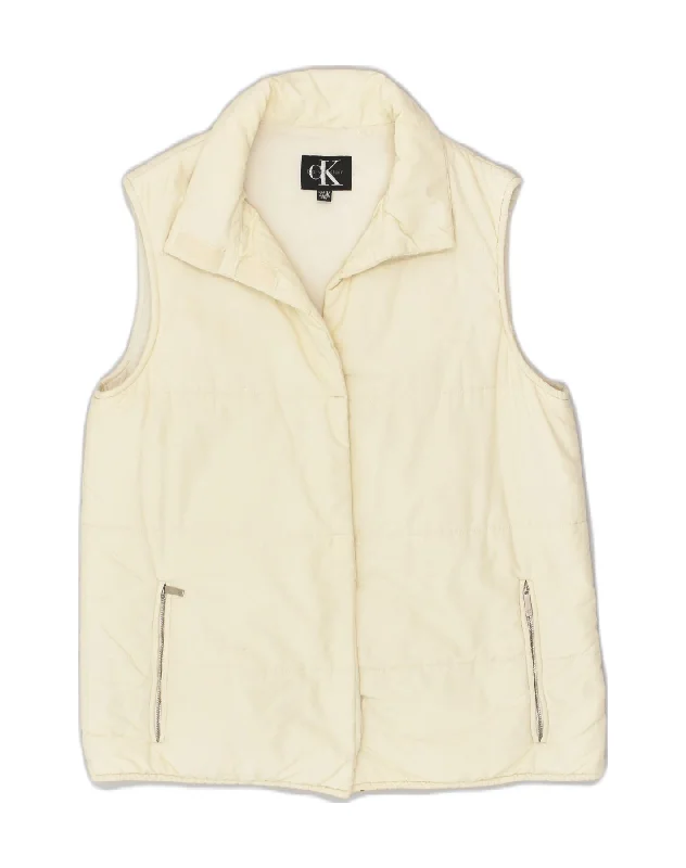 CALVIN KLEIN Womens Padded Gilet EU 40 Medium Off White Polyester