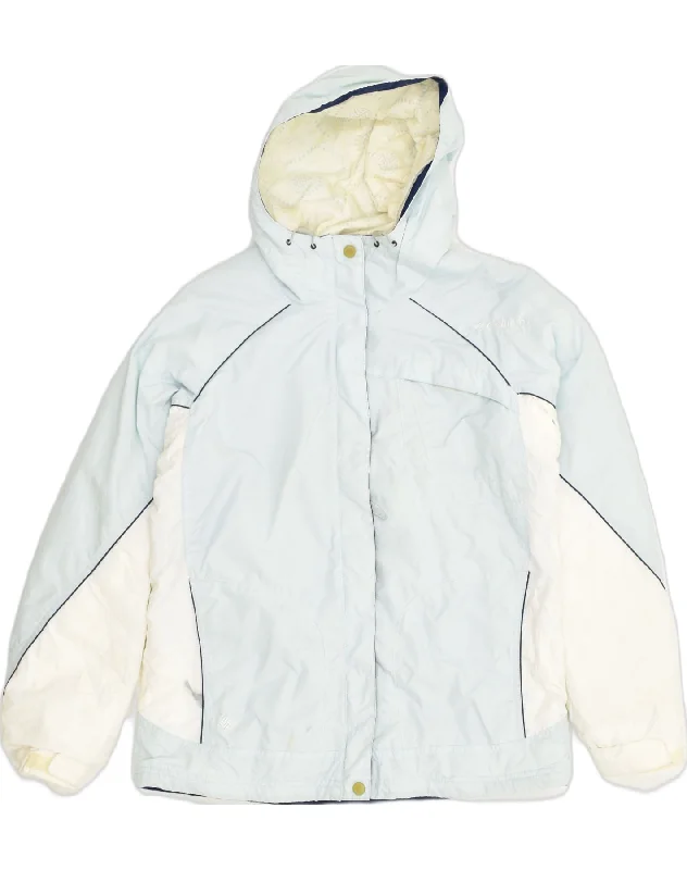 COLUMBIA Womens Hooded Rain Jacket UK 16 Large Blue Colourblock Polyamide