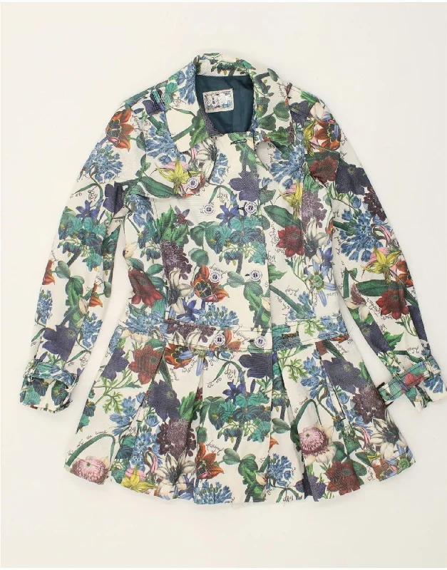 DESIGUAL Womens Double Breasted Coat EU 38 Medium Multicoloured Floral