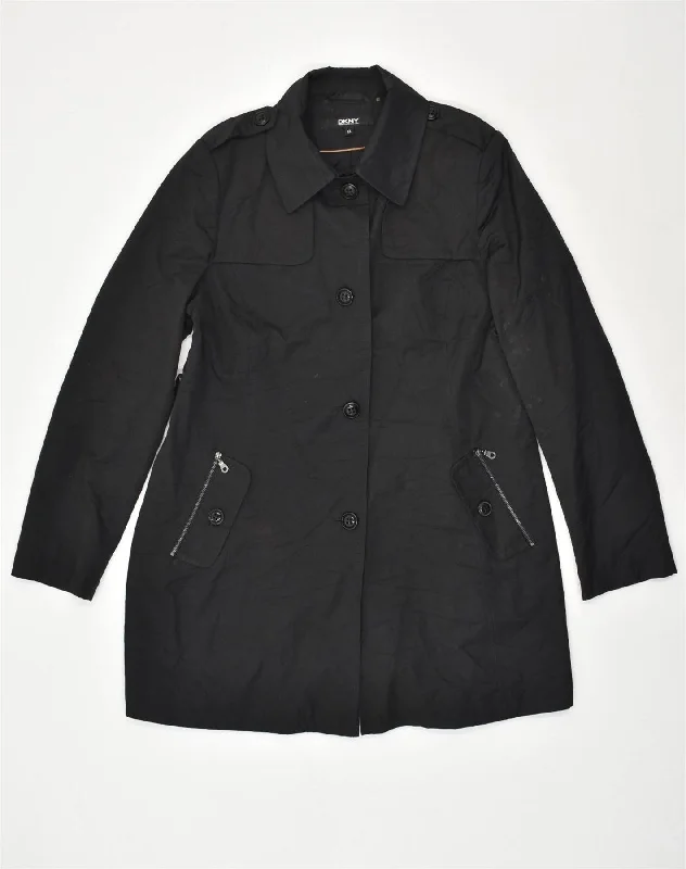 DKNY Womens Military Overcoat UK 18 XL Black Cotton