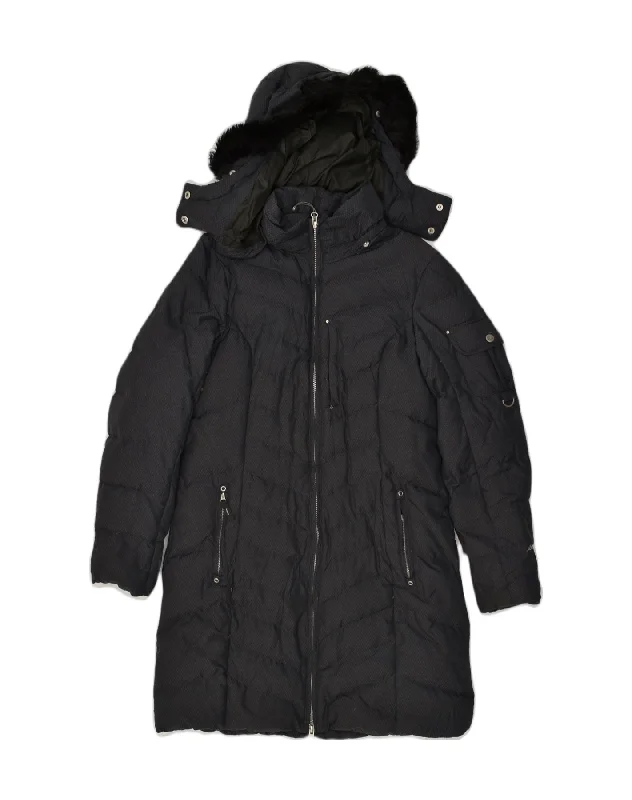 EDDIE BAUER Womens Hooded Padded Coat UK 14 Medium Black Nylon