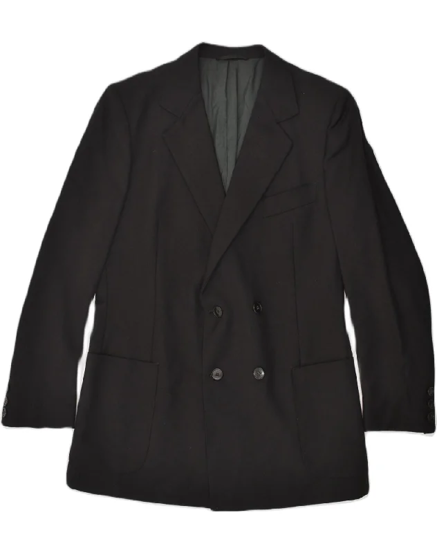 FACIS Womens Double Breasted Blazer Jacket IT 46 Small Black Virgin Wool