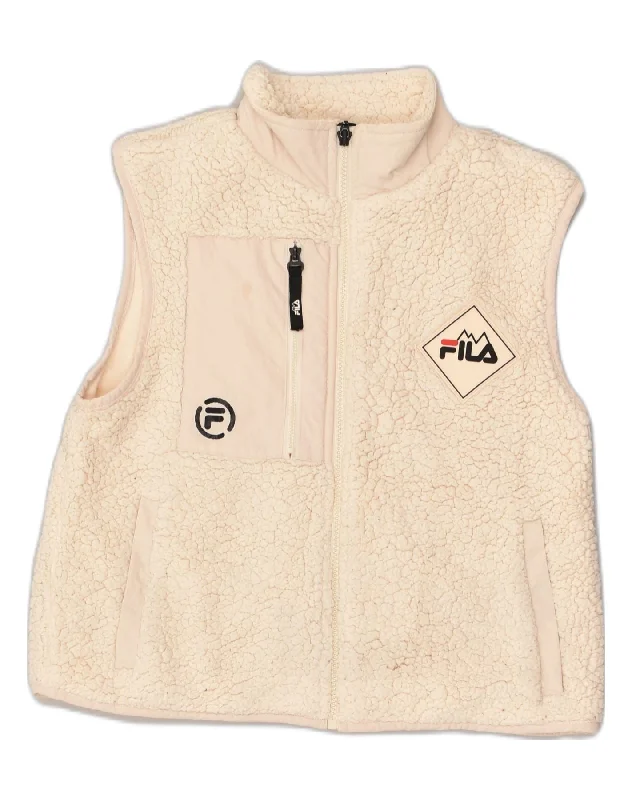 FILA Womens Fleece Gilet UK 10 Small Off White Polyester