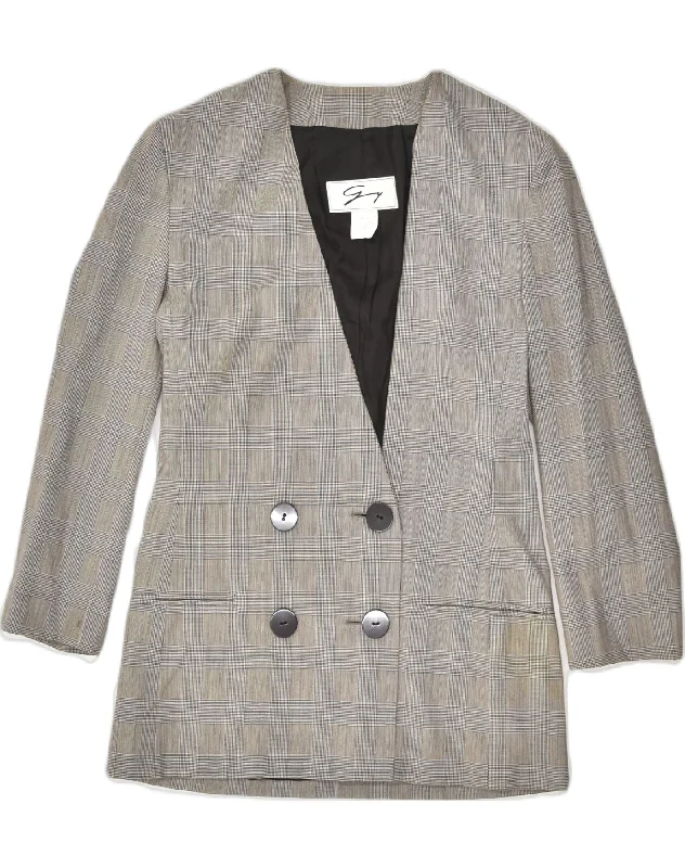 GENNY Womens Double Breasted Blazer Jacket EU 34 XS Grey Check Wool