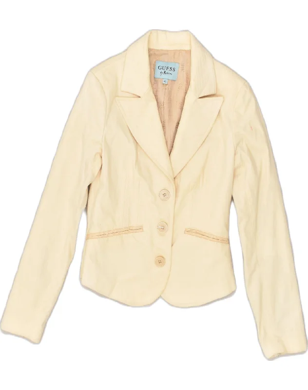 GUESS Womens 3 Button Blazer Jacket IT 42 Medium Beige Cotton