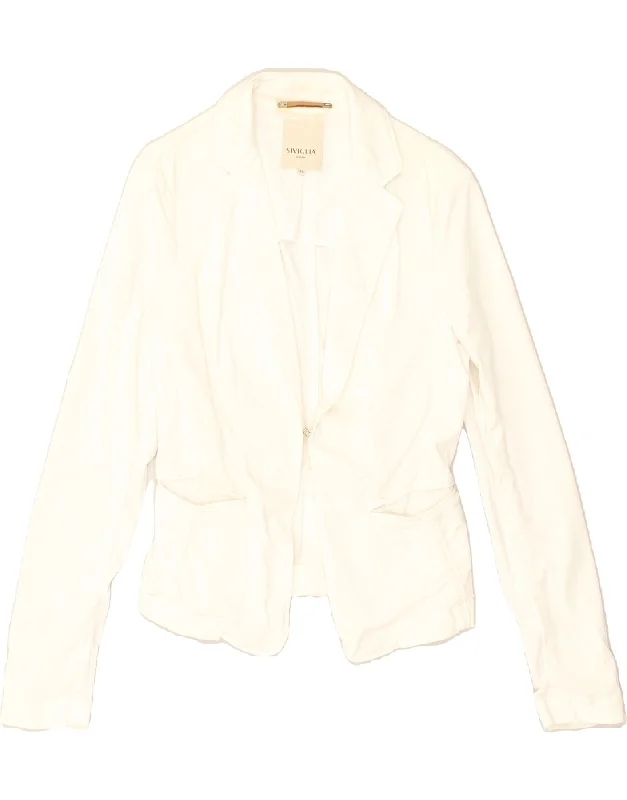 SIVIGLIA Womens 1 Button Blazer Jacket IT 46 Large White Cotton