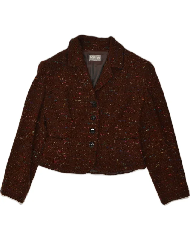 TOUCHE Womens 4 Button Blazer Jacket IT 46 Large Brown Flecked Wool