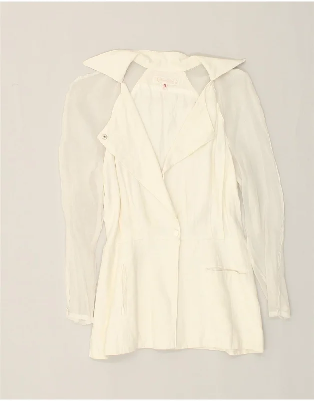 VINTAGE Womens 1 Button Blazer Jacket EU 38 Medium White