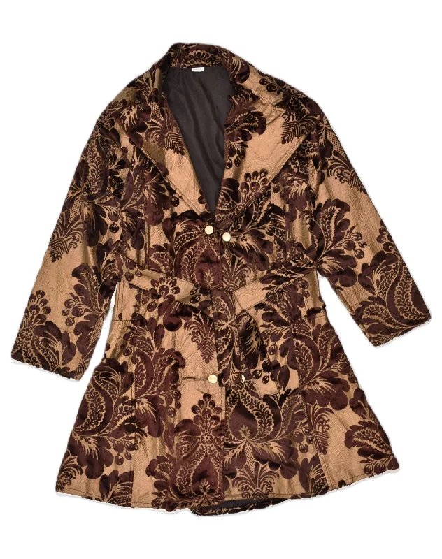 VINTAGE Womens Overcoat UK 12 Medium Brown Floral