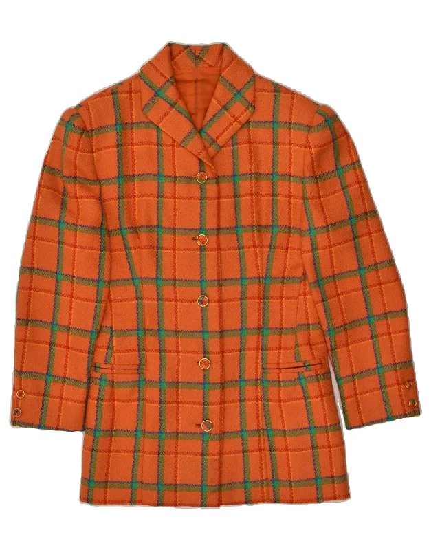 VINTAGE Womens Overcoat UK 12 Medium Orange Check