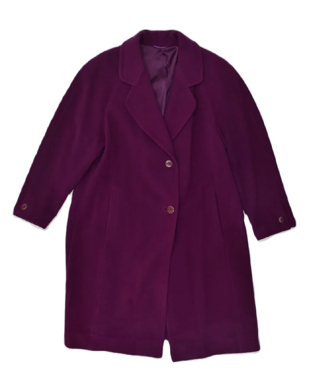 VINTAGE Womens Overcoat UK 16 Large Purple Cashmere