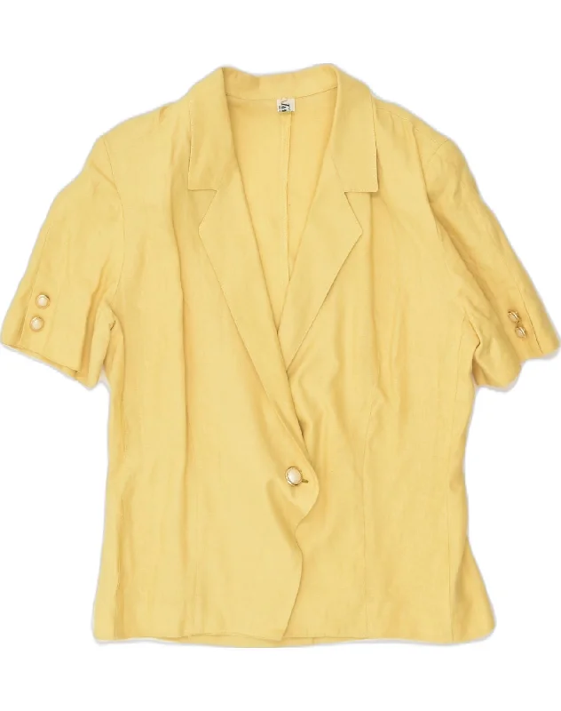 VINTAGE Womens Short Sleeve 1 Button Blazer Jacket IT 46 Large Yellow