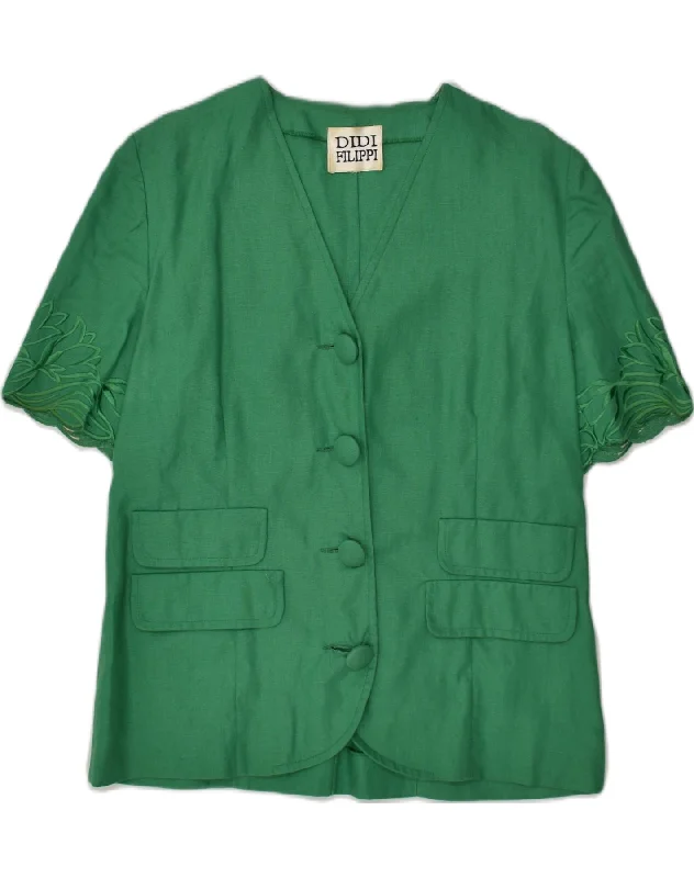 VINTAGE Womens Short Sleeve 4 Button Blazer Jacket UK 14 Medium Green