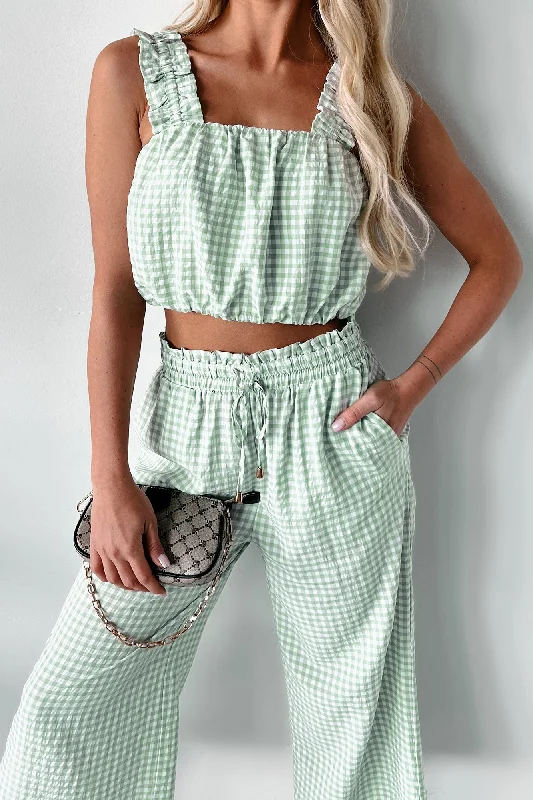 Amanda Gingham Print Crop Top (Sage)