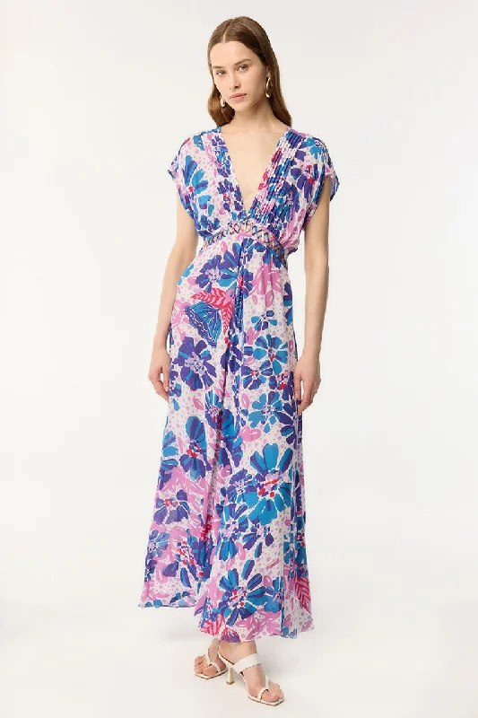 Long Dress Cecile - Blue Artistic Flower