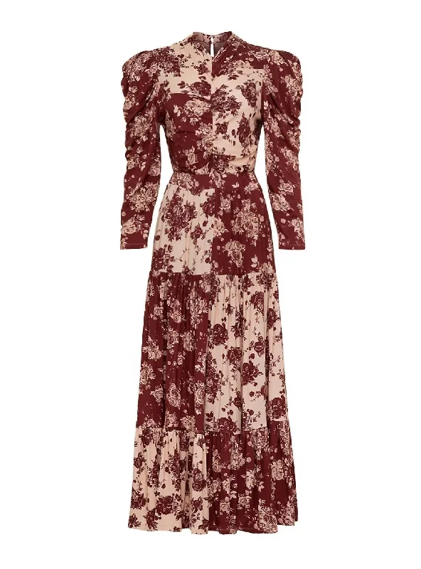 Brie Knit Maxi Dress In Burgundy Floral