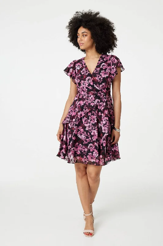 Floral Tie-Waist Ruffled Mini Dress