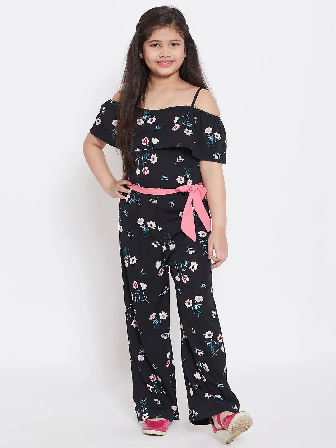 Girl's Feminine Printed Jumpsuit Black