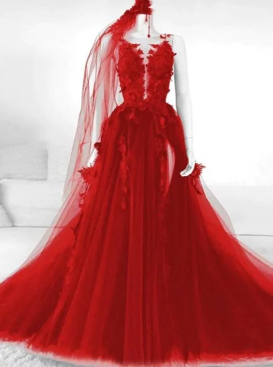 Sexy Red Lace Prom Dresses UK Tulle Backless Formal Dress With Veil Free