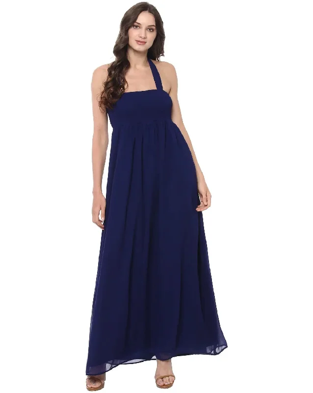 Smocking yoke Maxi gown in Midnight Blue