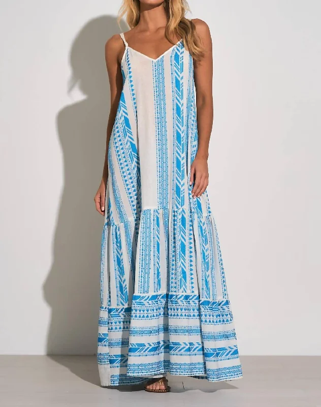 Tulum Embroidered Maxi Dress In Pool Blue