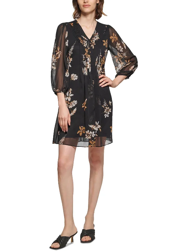 Womens Mini Floral Print Shift Dress