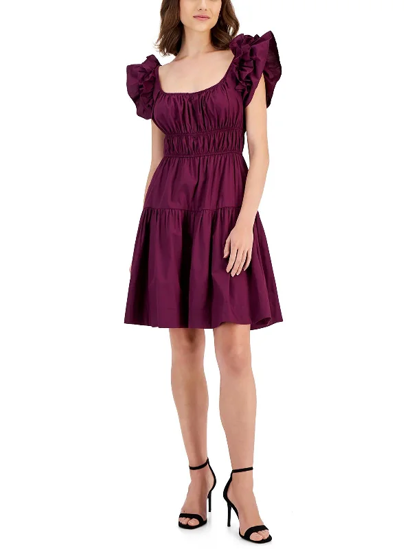 Womens Ruffled Mini Sheath Dress