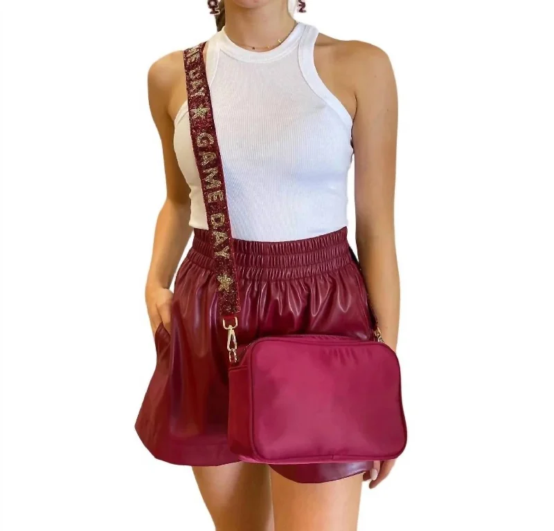 Faux Leather Shorts In Maroon