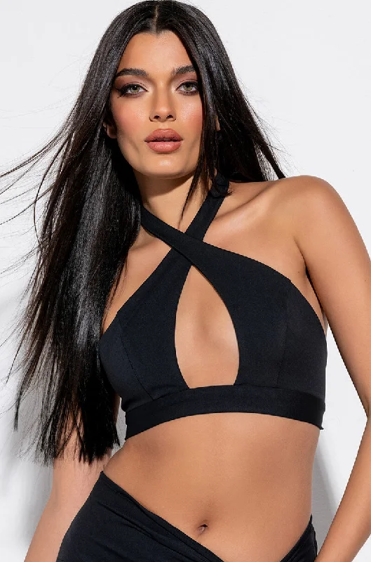 FLY GAL CUTOUT HALTER CROP TOP