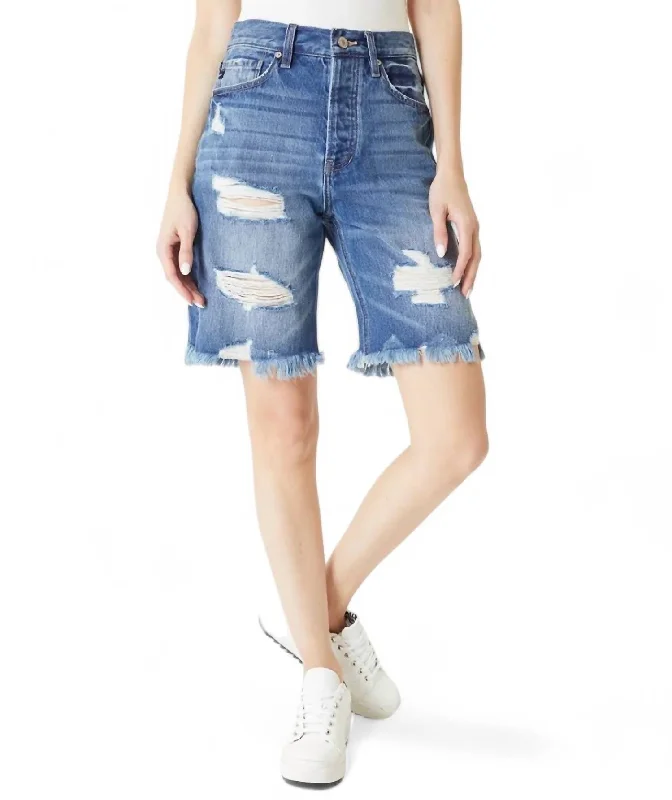 Kellie High Rise 90‚Äôs Boyfriend Shorts In Blue