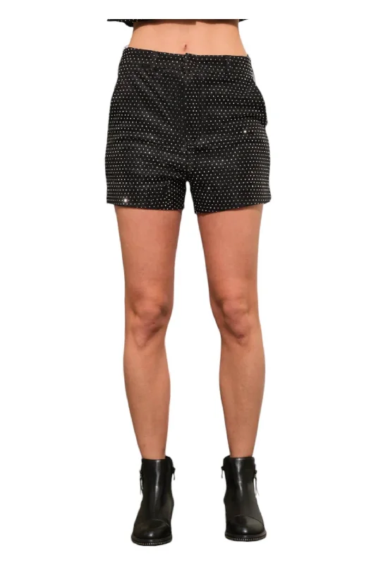 Rhinestone Studded Shorts In Black