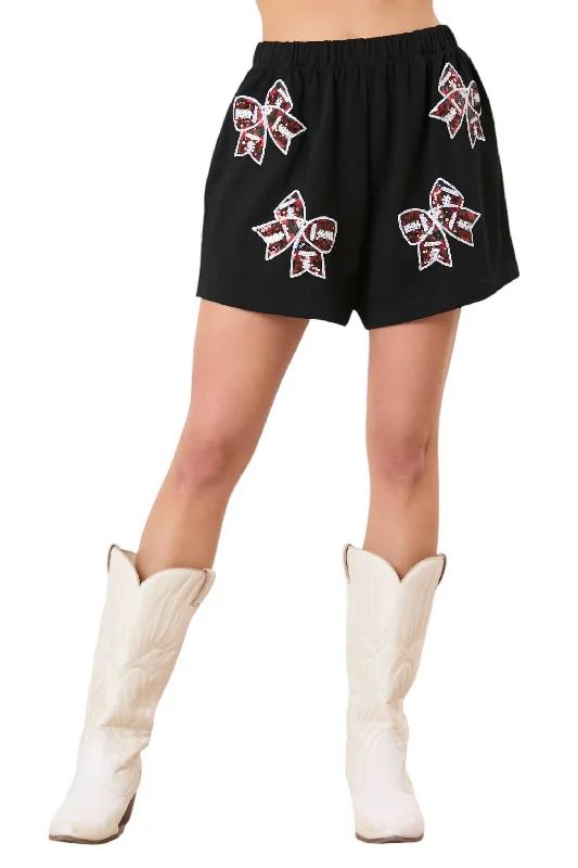 Sequin Football Bow Shorts In Black