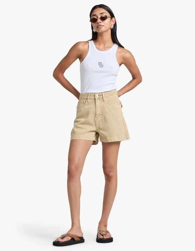 Boxy Denim Short - Tan