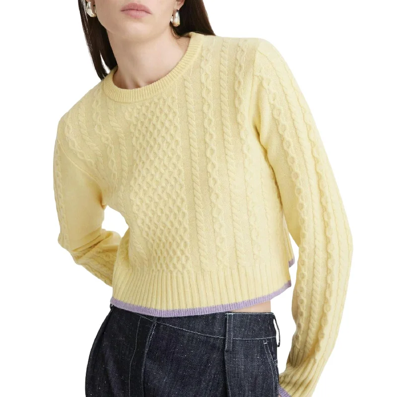 Cable Knit Crew Neck Sweater In Yellow Knit