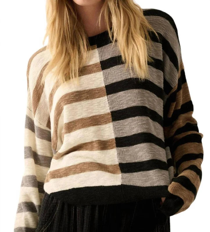 Contrast Color Stripes Ribbed-Knit Sweater In Black/neutral