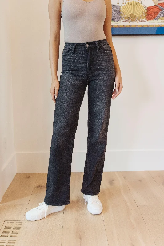 Eleanor High Rise Classic Straight Jeans in Washed Black - Judy Blue