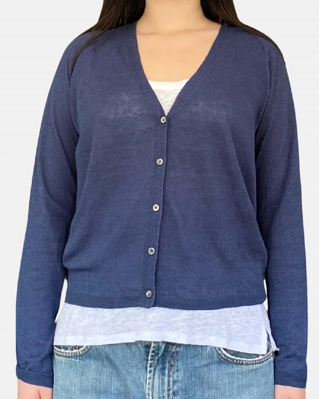 Moana Knit Button Front Sweater In Navy