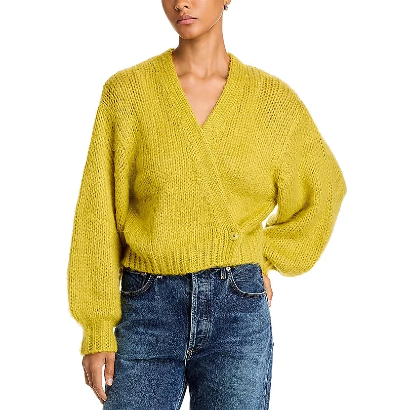 Womens Knit Surplice Cardigan Sweater